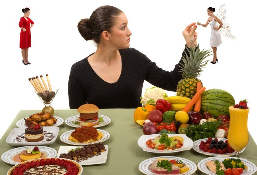 La fille choisit entre les produits utiles ou nocifs.